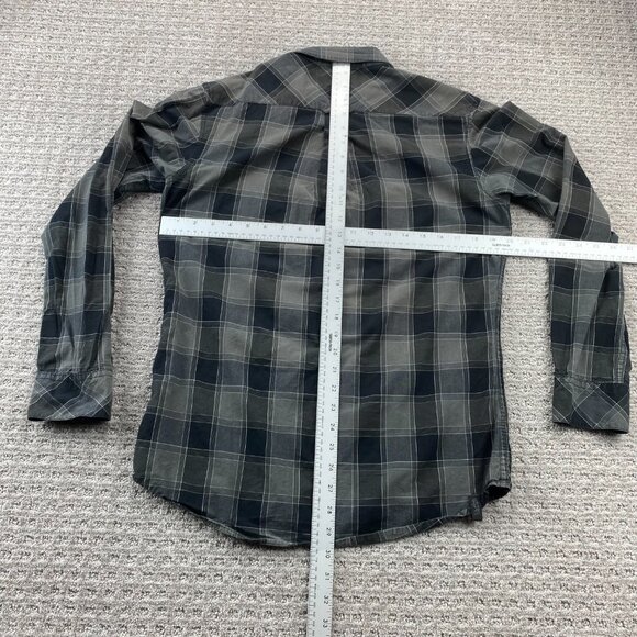 QUIKSILVER Shirt Men Small S Black Gray Plaid Button Up Long Sleeve Polo Preppy - Picture 7 of 9
